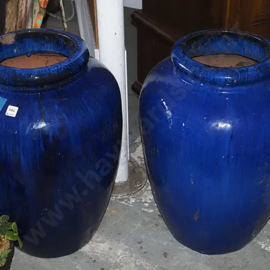 pair of large blue glazed urns/planters H600