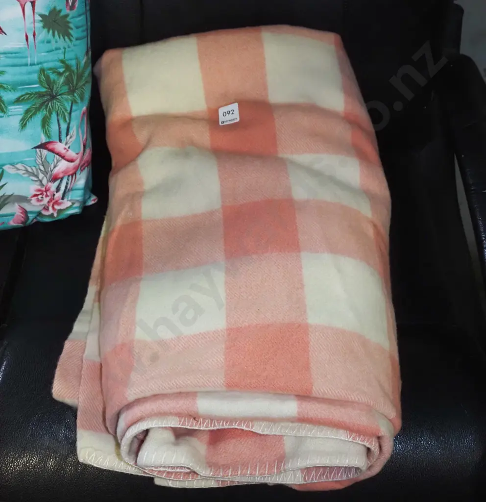 pink checked woollen blanket - some marks Image 1++