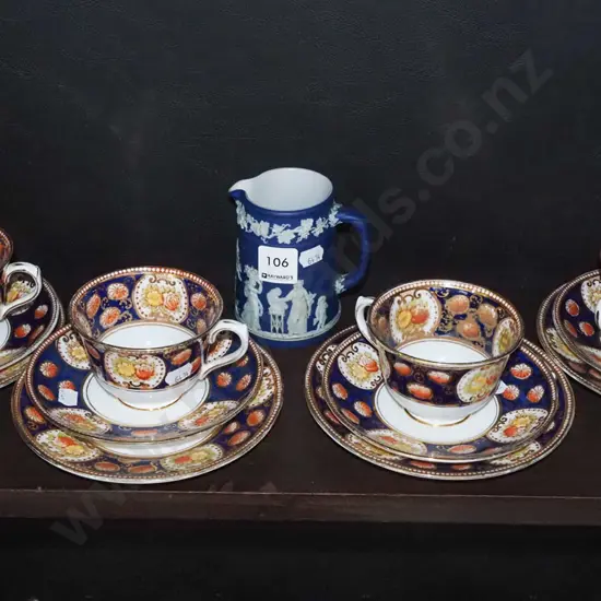 jasperware jug, 4x Royal Albert trios