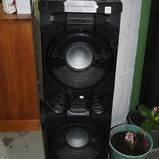 large JVC portable speakers - no power cord or remote - As Is No Returns