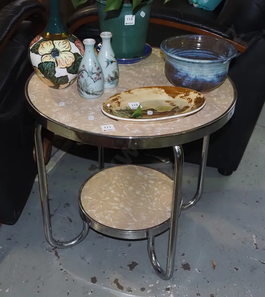 deco chrome and formica 2 tier end table - chrome in excellent condition H490 Diam500 Image 1++