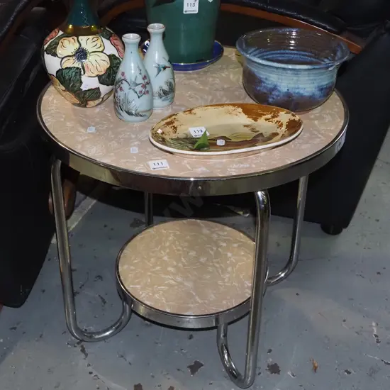 deco chrome and formica 2 tier end table - chrome in excellent condition H490 Diam500