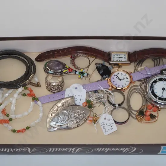 tray; costume jewellery, watches