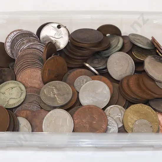 tray of various coins