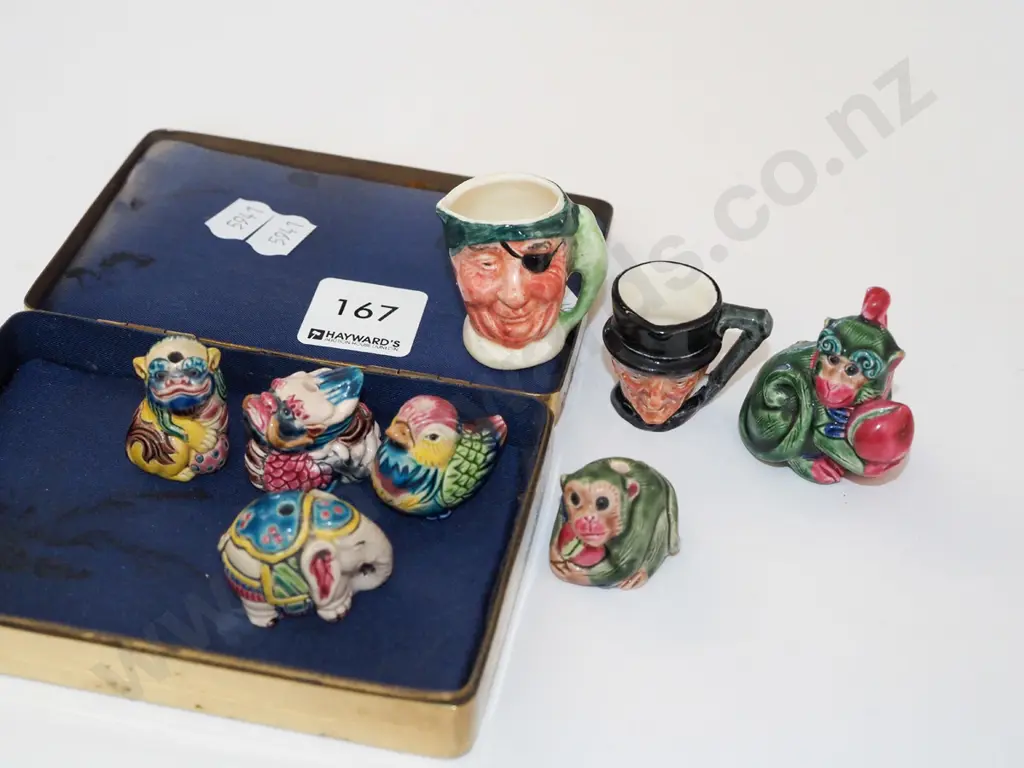 miniature toby jugs, animal figurines, vintage tin Image 1++