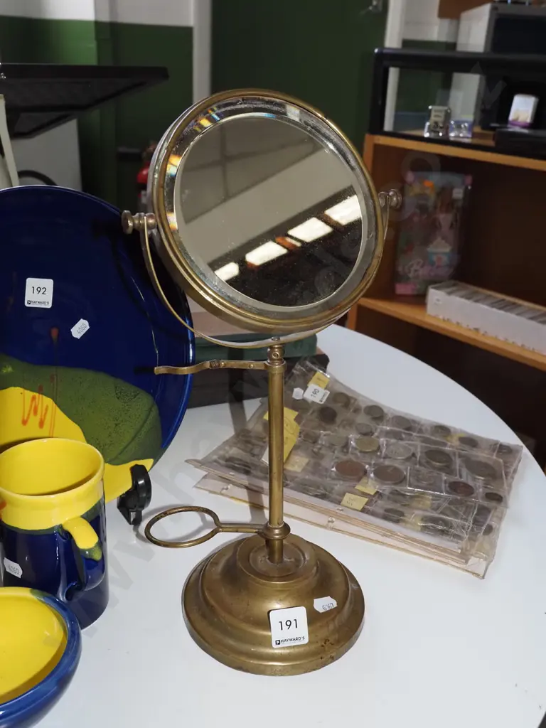 vintage brass and bevelled glass shaving mirror Image 1++
