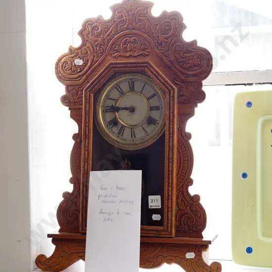 Ansonia mantle clock - face loose, pendulum connector missing, damage to case