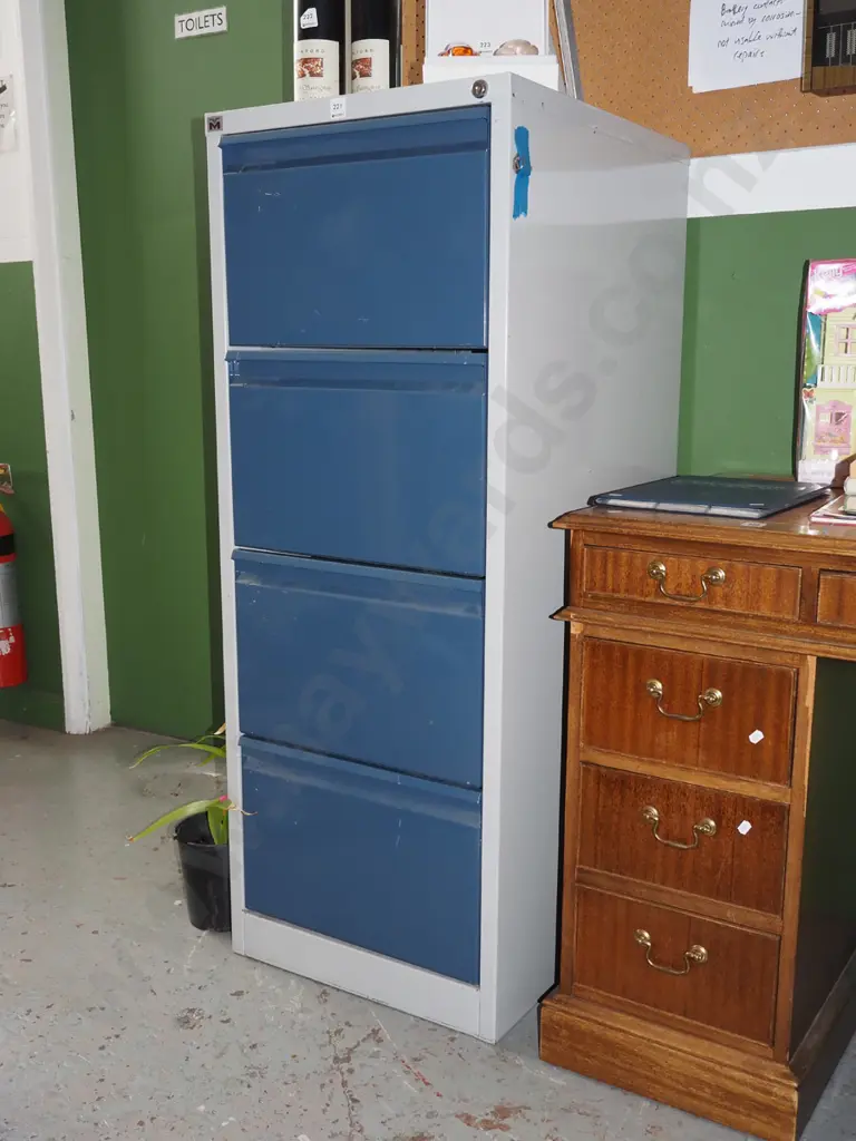 blue and grey 4 drawer filing cabinet - key in office Image 1++