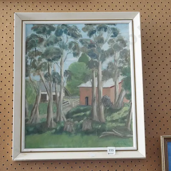 framed oil - farm and eucalypts
