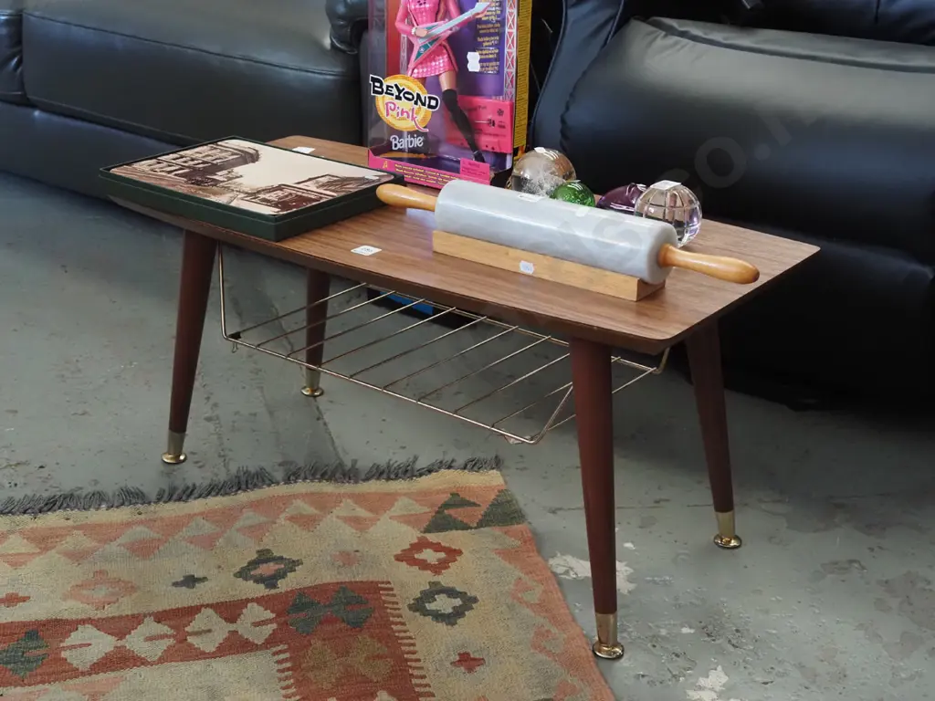 mid century metal, wood and formica top coffee table Image 1++
