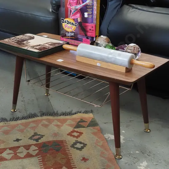 mid century metal, wood and formica top coffee table