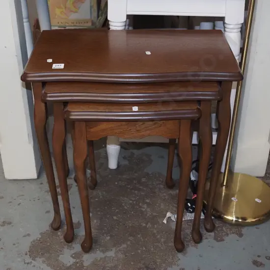 mahogany faux wood veneer nest of 3 tables