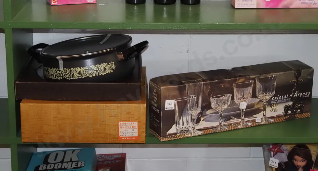 as new boxed crystal glasses, retro lidded casserole Image 1++