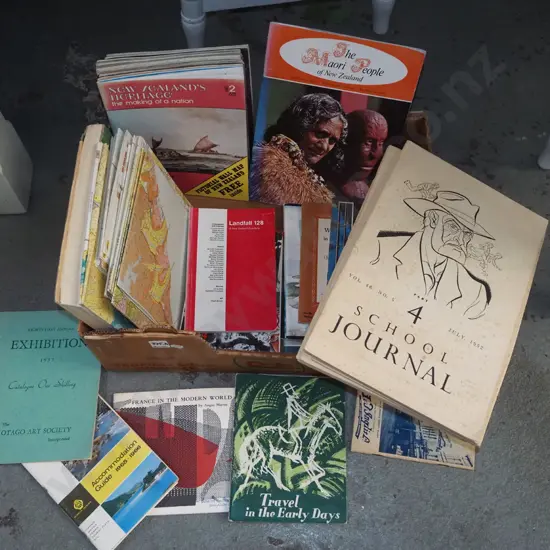 box; NZ geology maps, school journals, history magazines and other publications