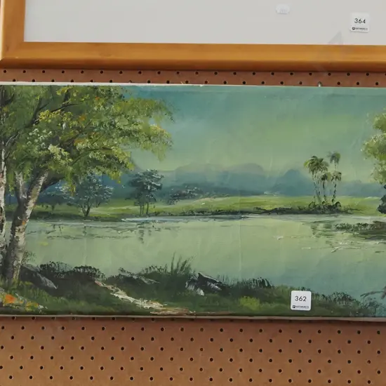 oil on canvas - river scene - some damage