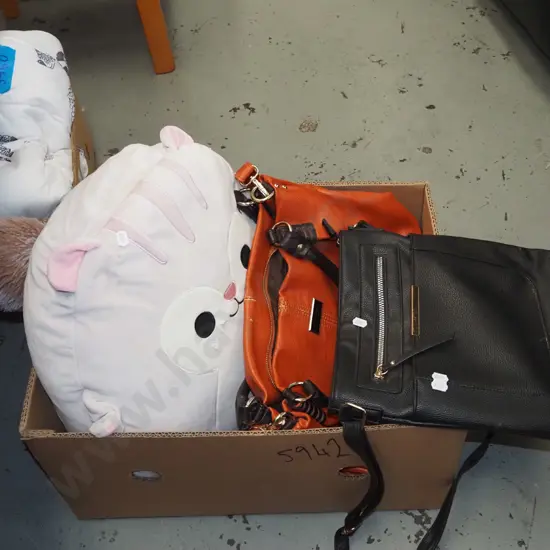 box; hand bags, soft toys