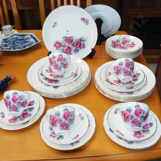 Swinton pink rose plates, bowls etc