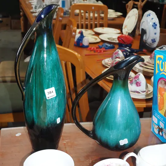2x Blue Mountain ewer vases H400