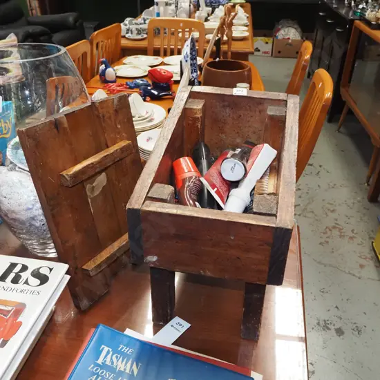 home made shoe polish box and contents