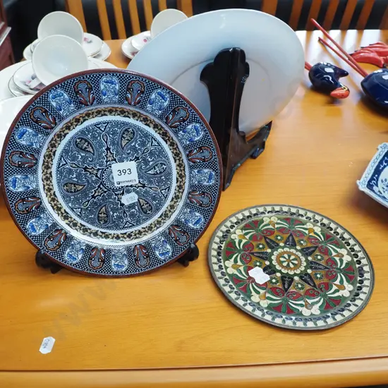 Wedgwood Etruria plate, 1 other enaeml plate