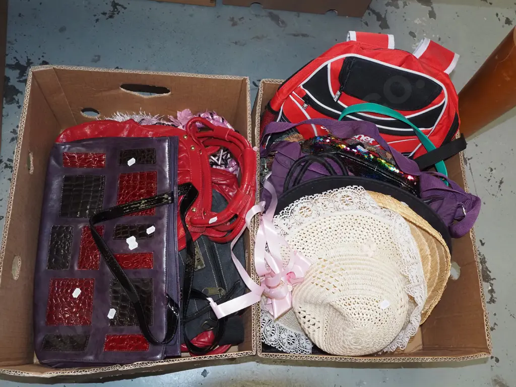 2x boxes of hand bags, bags, hats - yellow dots Image 1++
