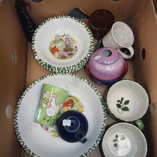 box; large spaghetti bowl, plates, soups, cups etc
