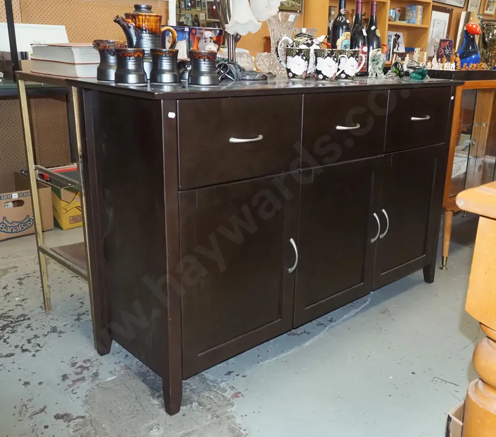 contemporary dark stained 3 door, 3 drawer sideboard H860 W1400 D450 Image 1++