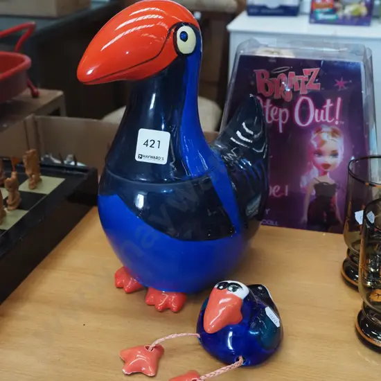 2x ceramic pukekos, shelf ornament, canister H260