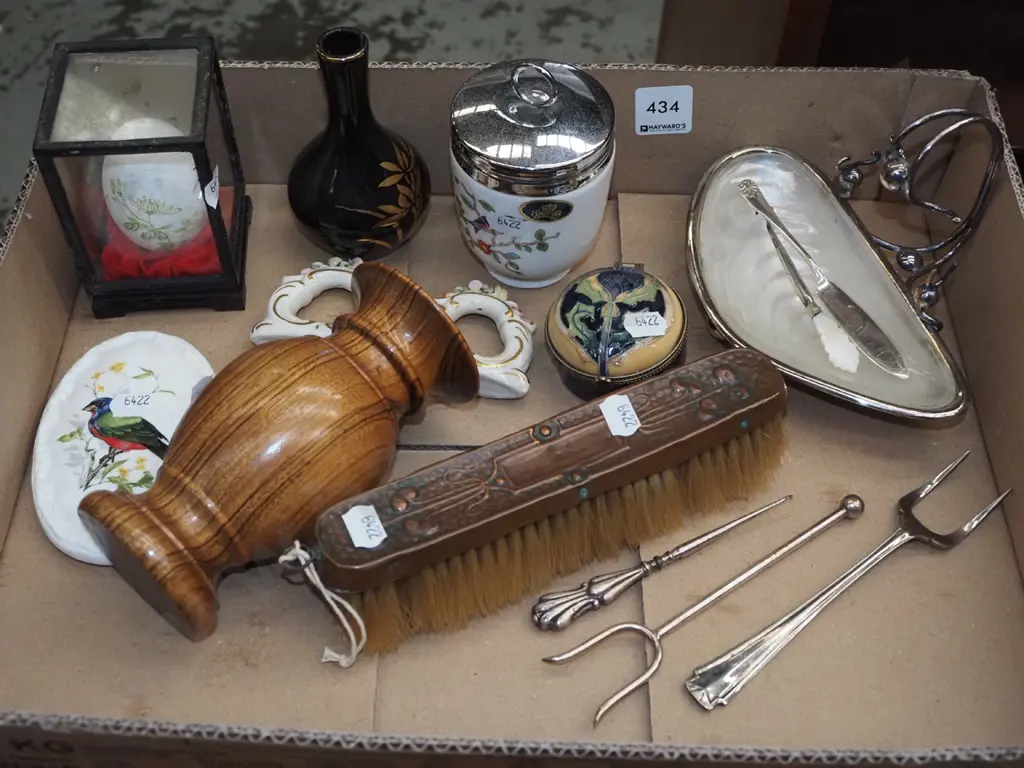box; egg coddler, turned wooden vase, nouveau clothes brush etc Image 1++