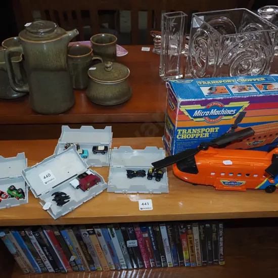 4x sets of micro machines and cases, boxed transport chopper