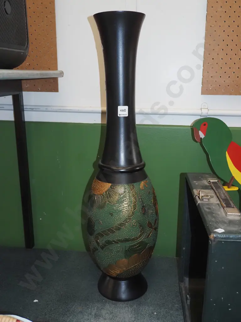 tall wooden decorated vase H740 Image 1++