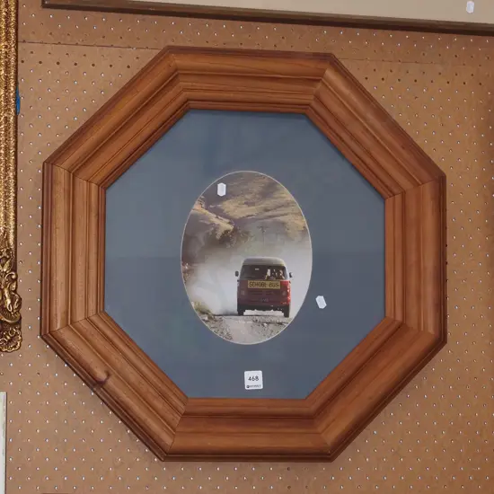 octagonal wood framed photo frame - school bus