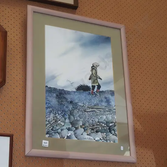 Susie Ruddenklau - ink and watercolour - walking along beach - marks and foxing