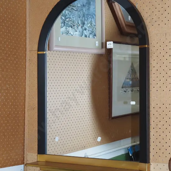 contemporary  arch framed wall mirror with shelf