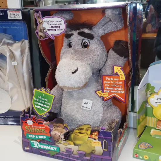boxed Shrek Talking donkey toy - damage to box