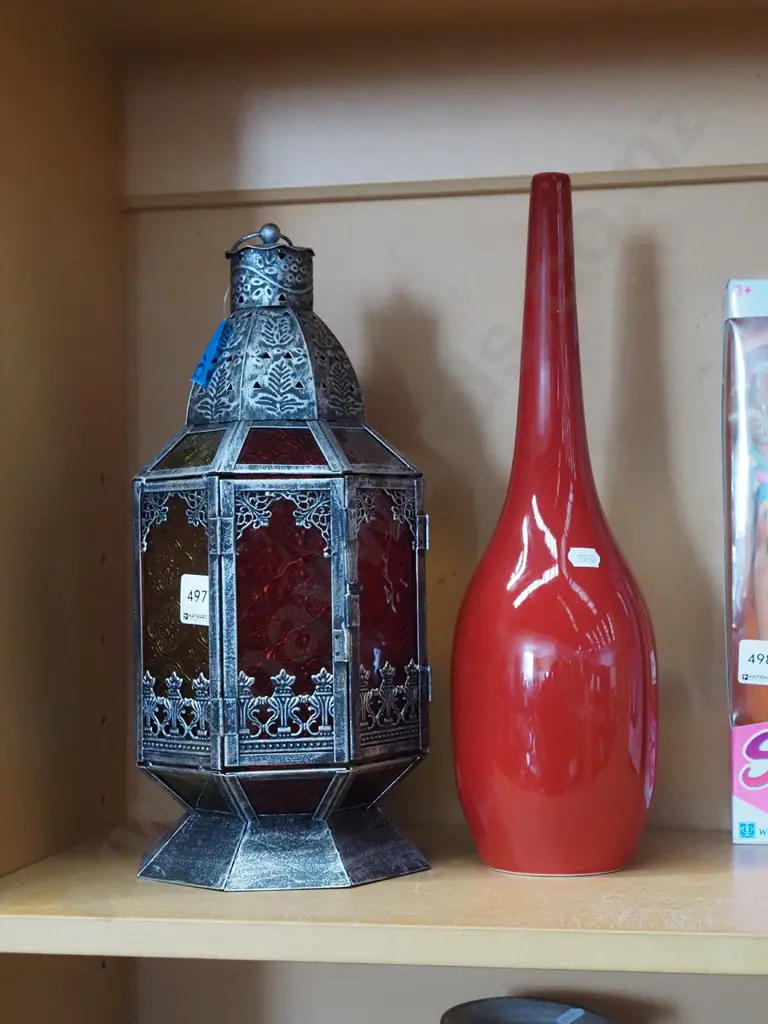 Turkish themed metal and glass candle lantern, modern vase H370 Image 1++