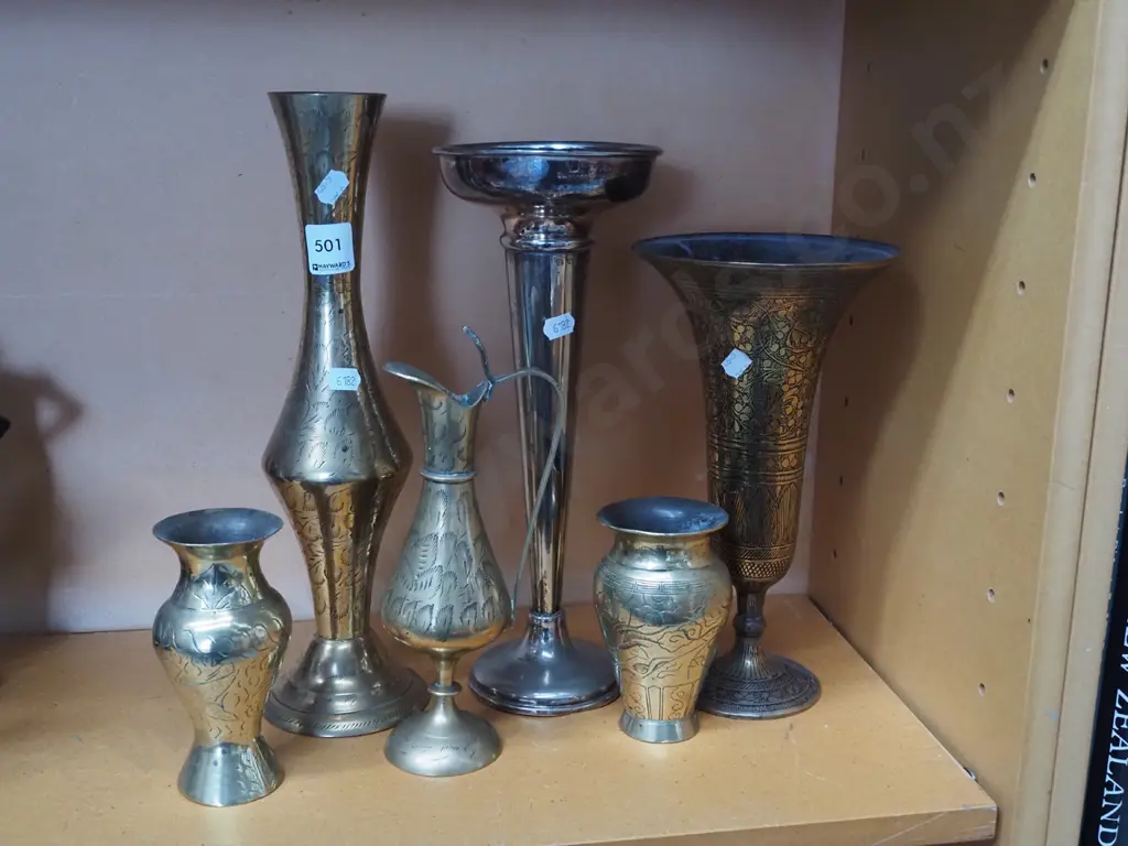 various brass  and plated vases Tallest H330 Image 1++
