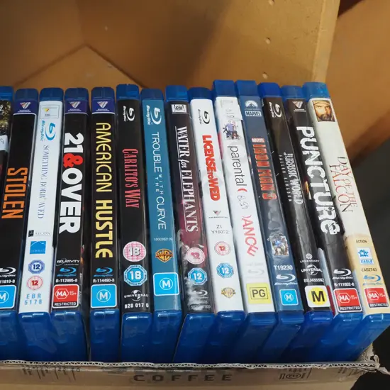 box of blue ray DVDs