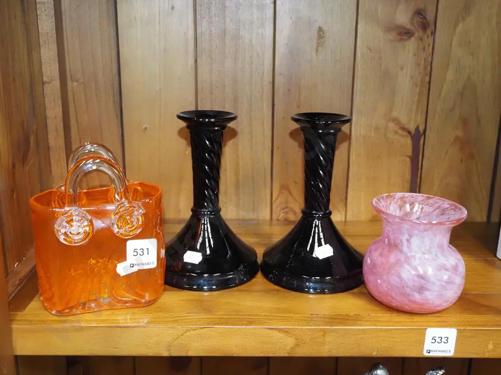 orange glass basket, glass candlesticks H160, vase Image 1++