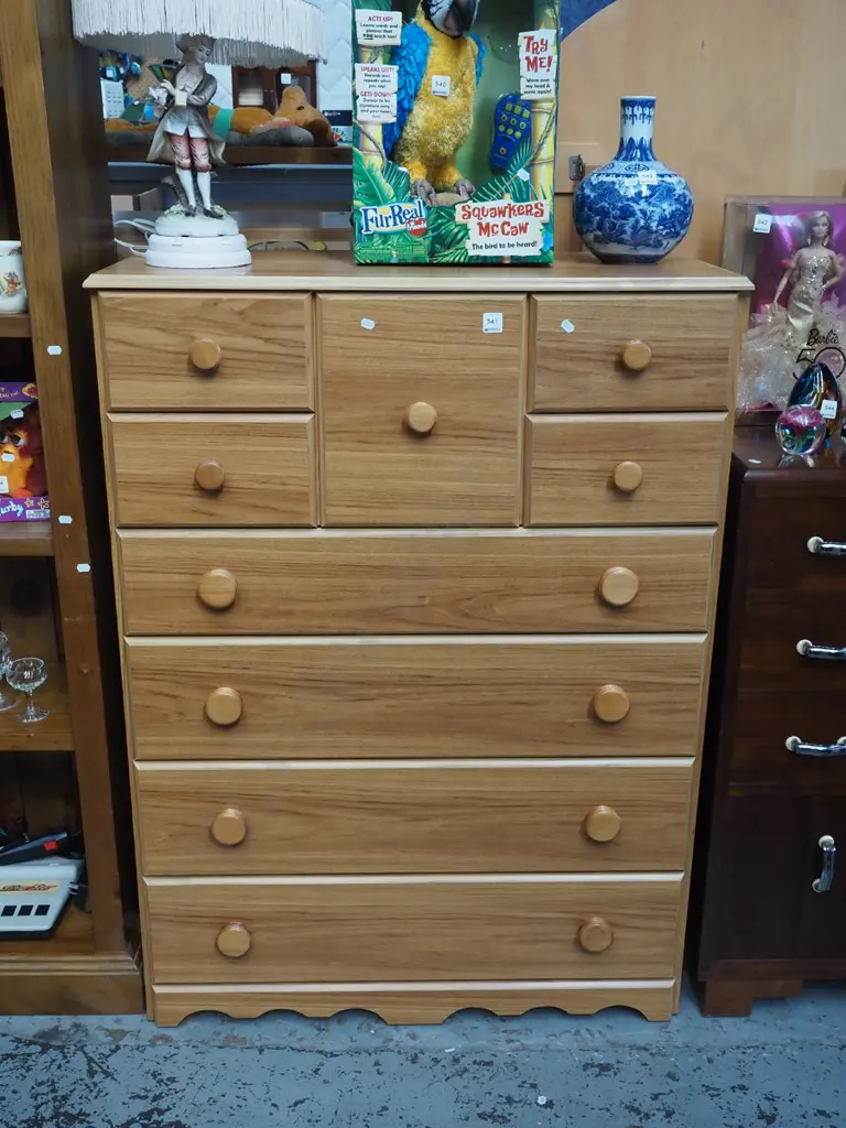 mdf faux wood veneer 9 drawer tall boy H1070 W860 D410 Image 1++