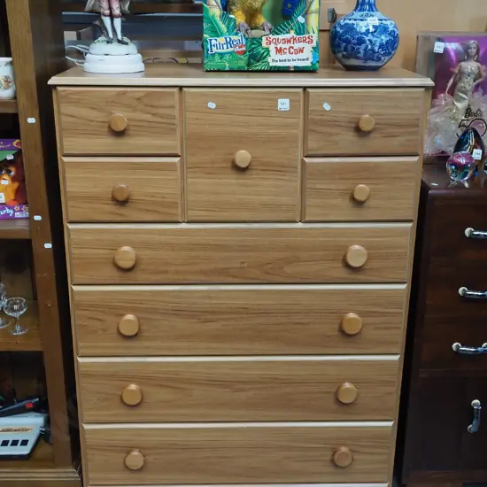 mdf faux wood veneer 9 drawer tall boy H1070 W860 D410