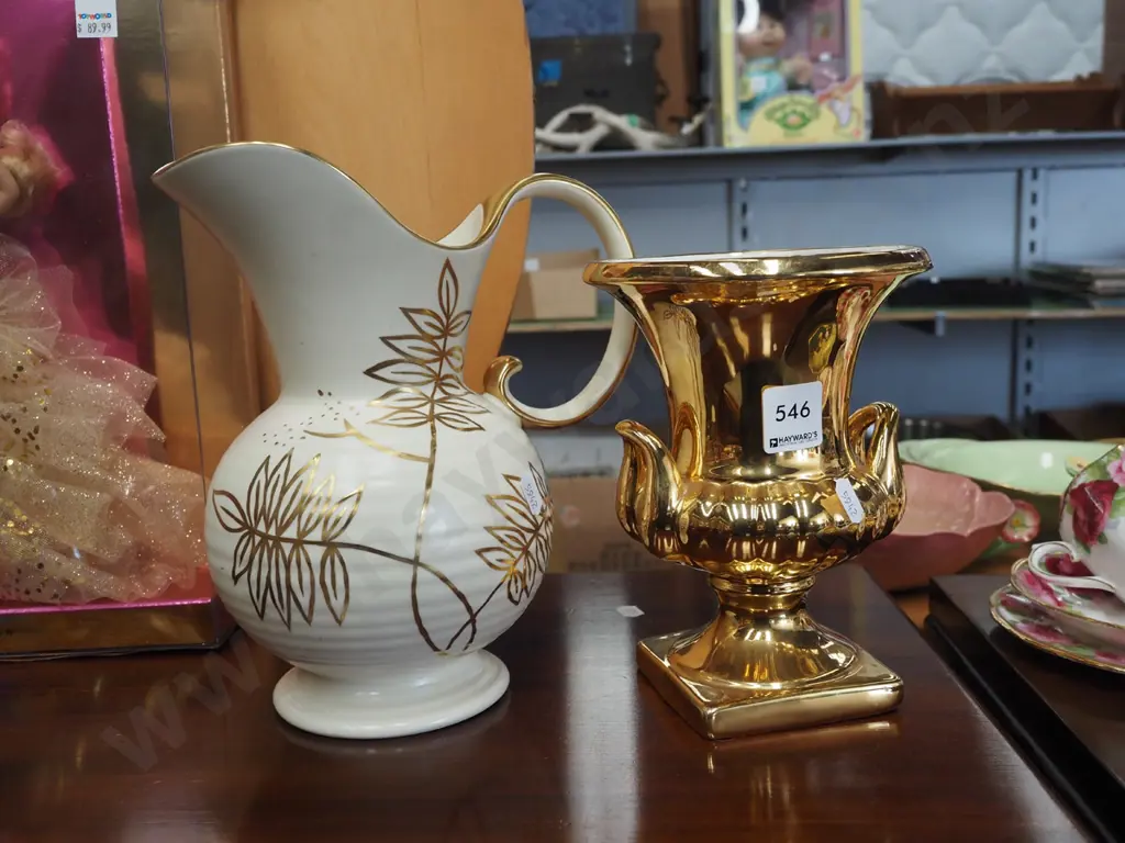 Royal Winton all over gold vase, Crown Devon jug H220 Image 1++