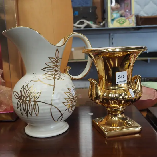 Royal Winton all over gold vase, Crown Devon jug H220