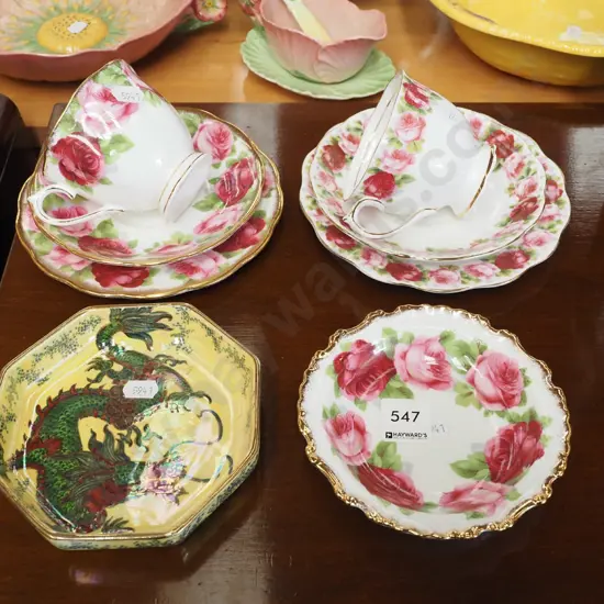 Royal Albert trios, jam dishes, Bursley dragon dish