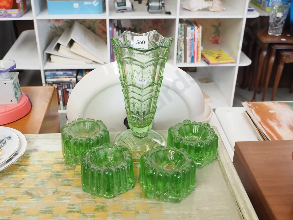 vintage green glass piano caster insulators, green glass vase H205 Image 1++