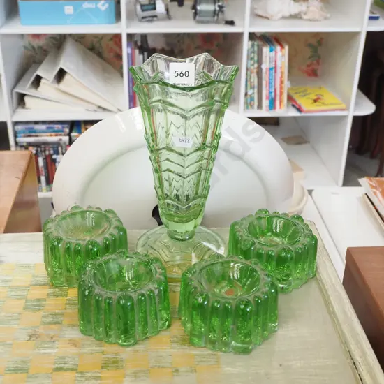 vintage green glass piano caster insulators, green glass vase H205