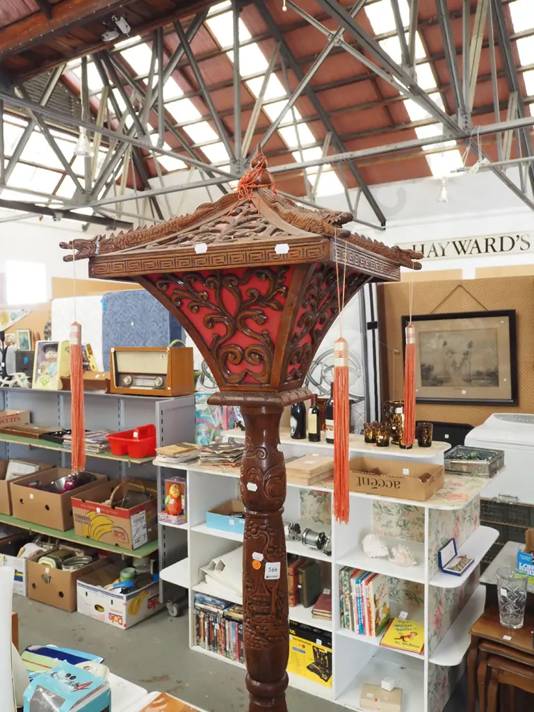 Chinese carved standard lamp - needs rewiring- 1 tassel damaged H1870  Image 1++