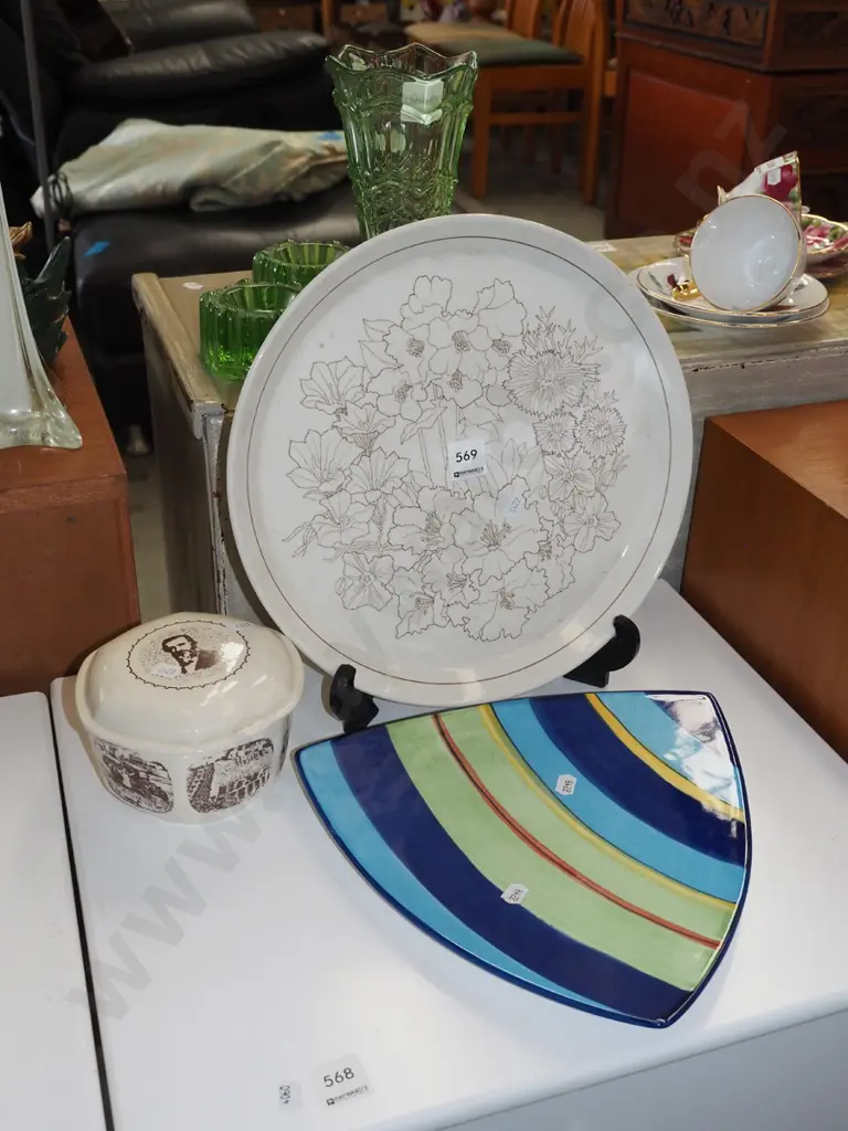 Crown Lynn Forma fillagree ashet, Temuka plate, Cermaco lidded canister Image 1++