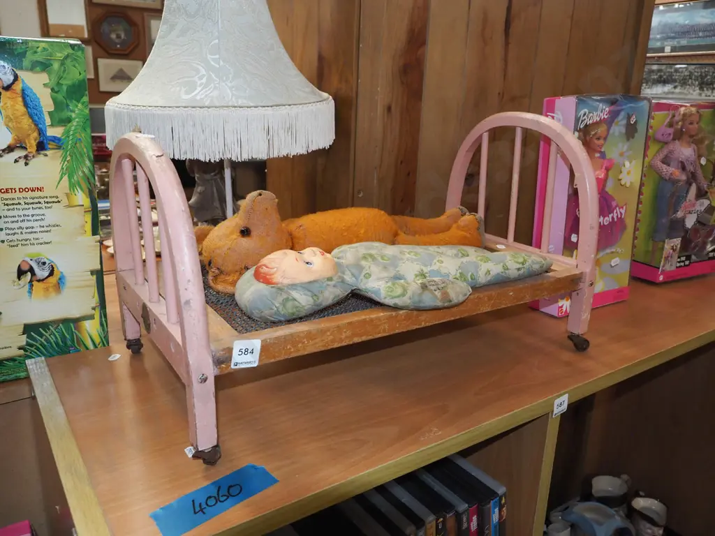 vintage dolls bed, doll and bear Image 1++