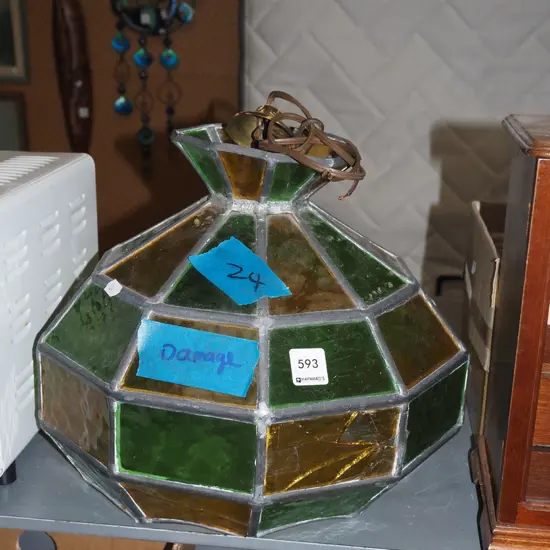 yellow and green leadlight pendant light fitting - some damage